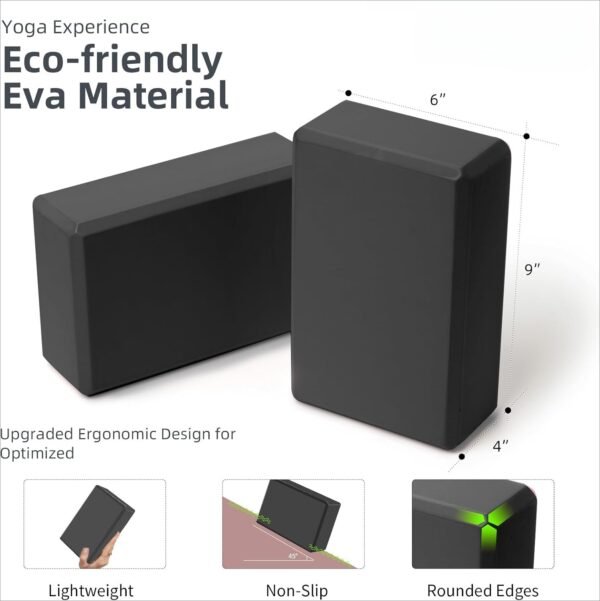 Yoga Blocks 2 Pack Meditation Pilates Accessories High Density EVA Cork and Stretching Non-Slip Lightweight Durable Bricks for Improving Poses and Balance,9"x6"x4" Each,2 Colors Selected