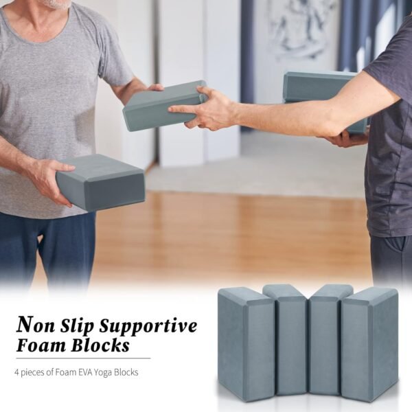 4 Pcs Yoga Blocks Soft EVA Foam Blocks Supportive Yoga Brick Non Slip Exercise Block Yoga Equipment for Pilates Exercise Workout Meditation Supplies, Grey, 9 x 6 x 3 Inches