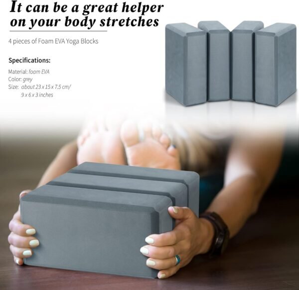 4 Pcs Yoga Blocks Soft EVA Foam Blocks Supportive Yoga Brick Non Slip Exercise Block Yoga Equipment for Pilates Exercise Workout Meditation Supplies, Grey, 9 x 6 x 3 Inches