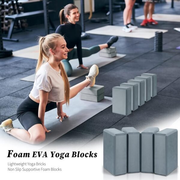 4 Pcs Yoga Blocks Soft EVA Foam Blocks Supportive Yoga Brick Non Slip Exercise Block Yoga Equipment for Pilates Exercise Workout Meditation Supplies, Grey, 9 x 6 x 3 Inches