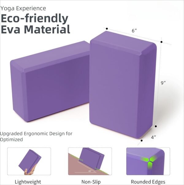 Yoga Blocks 2 Pack Meditation Pilates Accessories High Density EVA Cork and Stretching Non-Slip Lightweight Durable Bricks for Improving Poses and Balance,9"x6"x4" Each,2 Colors Selected
